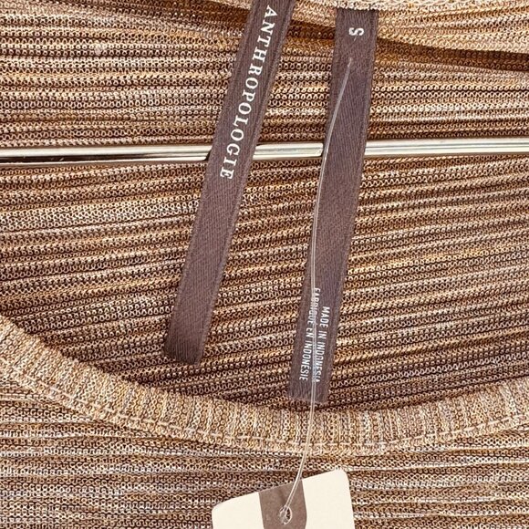 By Anthropologie Twist Front Shine Top Gold Metallic Long Sleeve Sheer Sz Small - Picture 4 of 8